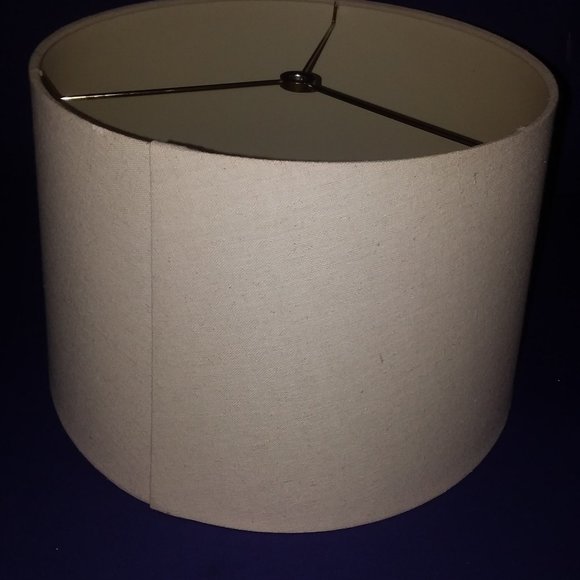 LAMP DRUM STYLE SHADE LINEN BEIGE FABRIC MID CENTURY VINTAGE - NICE! 9 X 14 - Picture 1 of 3